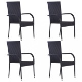 Set 4 Scaune Gradina Gossi, Poliratan Negru, Stivuibile, Exterior, Rezistent UV