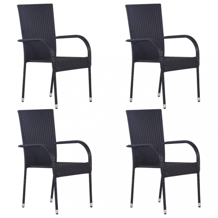 Gossi scaune de exterior stivuibile, 4 buc., negru, poliratan