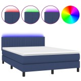 Cumpara ieftin Pat cu arcuri, saltea si LED, albastru, 140x200 cm, textil