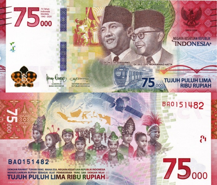 INDONEZIA 75.000 rupiah 2020 COMEMORATIVA UNC!!!