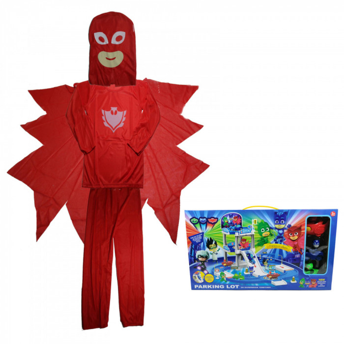 Costum pentru copii IdeallStore&reg;, Red Owl, marimea 5-7 ani, 110-120, rosu, garaj inclus