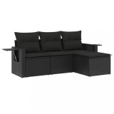 Set mobilier de gradina cu perne, 4 piese, negru, poliratan