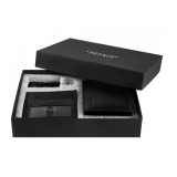 Set Cadou Barbati Leonardo Verrelli: Portofel Piele Naturala, Port Card, Breloc, Cutie Eleganta. Negru