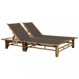 Șezlong Dublu Bambus vidaXL cu Perne Gri Taupe, 200x130cm, Reglabil, Gradina/Exterior