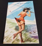 La Pescuit - Carte poștală vintage umoristică franțuzească