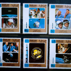 Sharjah cosmos, cosmonauti, nave spatiale, rachete serie 6v. Mnh