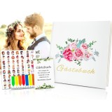 Set de carte de oaspeti si 4 coli cu autocolante pentru nunta Taope, hartie, multicolor, 21,5 x 21 cm / 15 x 21 cm