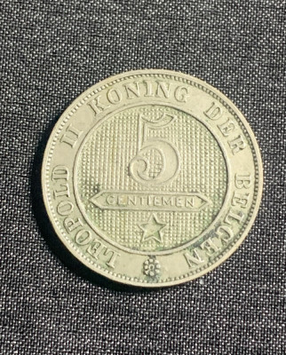 Moneda 5 centiemen 1895 Belgia foto