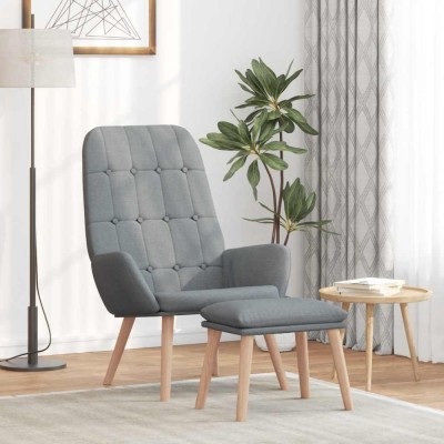 Scaun de relaxare cu taburet, gri deschis, textil foto