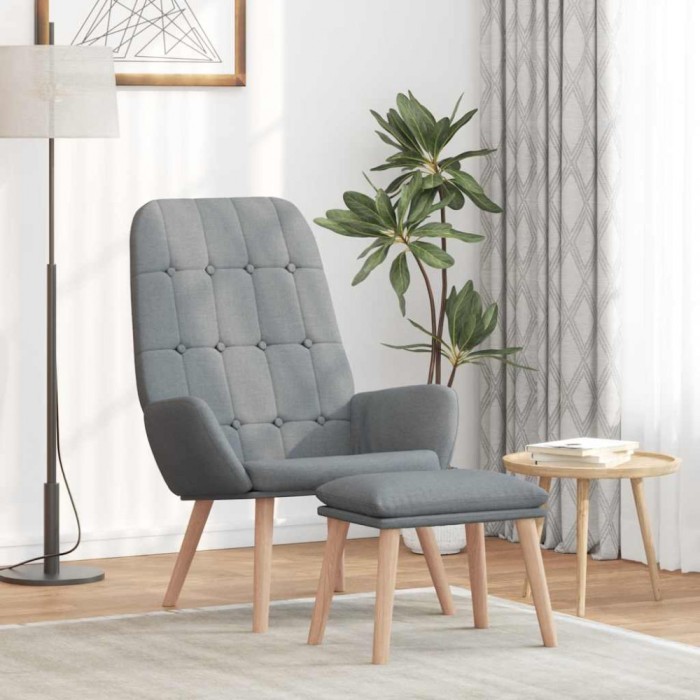Scaun de relaxare cu taburet, gri deschis, textil