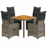 Cumpara ieftin Set bistro de gradina cu perne, 5 piese, gri, poliratan
