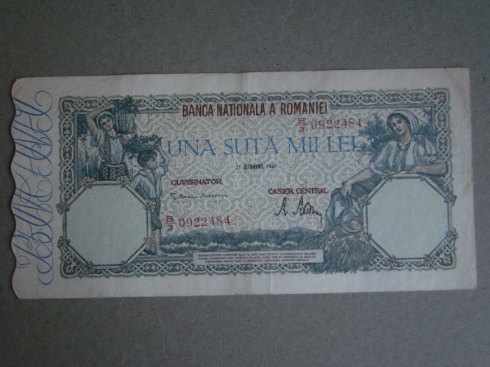 Bancnota 100000 lei 21 Octombrie 1946 ROMANIA - F
