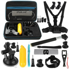 Kit 20+1 Accesorii PKT11 Puluz Pentru Camera Video Sport DJI Osmo Action, GoPro, Cutie Depozitare, Negru foto