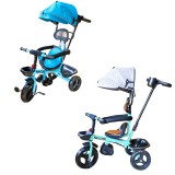 Tricicleta Copii cu Pedale, Maner Parental, Parasolar, Scaun Rotativ, Centura Siguranta, 10 Luni-5 Ani, Gri/Albastru/Maro