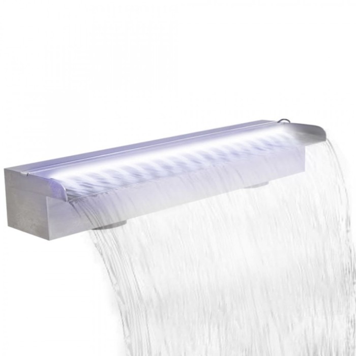 F&acirc;nt&acirc;na dreptunghiulară tip cascadă, oțel inoxidabil cu ​​LED, 60 cm