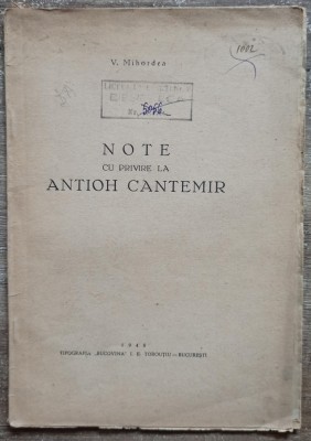 Note cu privire la Antioh Cantemir - V. Mihordea// 1946 foto