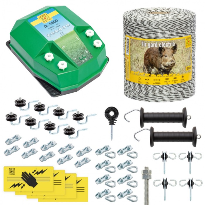 Pachet gard electric complet 1000&nbsp;m, 4,5&nbsp;Joule, pentru animale sălbatice