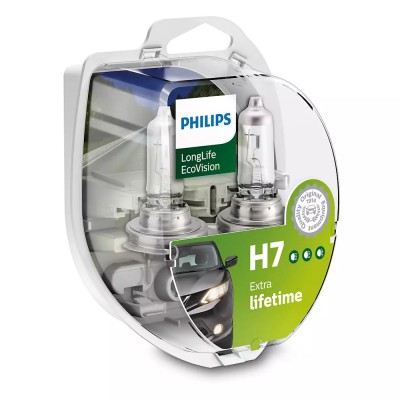 Set becuri H7 PHILIPS LongLife Ecovison; 12V; 55W; Px26d; ECE, 2 buc foto