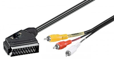 Cablu AudioVideo 2m SCART tata - 3x RCA tata cu comutator IN/OUT foto