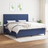 VidaXL Pat box spring cu saltea, albastru, 200x200 cm, textil
