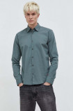 Cumpara ieftin HUGO cămașă bărbați, culoarea verde, cu guler clasic, slim 50500216