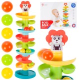 Jucarie pentru copii tobogan spiralat multicolor, inaltime 60 cm, 6 bilute, MalPlay 108092