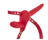 Strap-on pentru Femei-Double Dildo-Silicon, Rosu, Guilty Toys