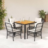 VidaXL Set mobilier de grădină cu perne, 5 piese, negru, poliratan