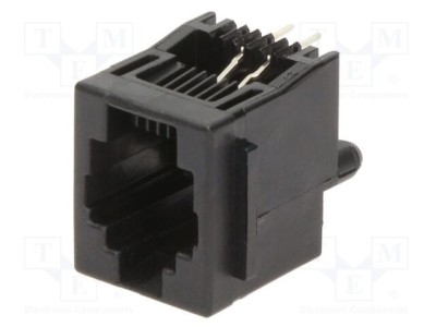 Conector TE Connectivity RJ14 soclu 6p4c 4 pini drept cu blocare panou THT foto