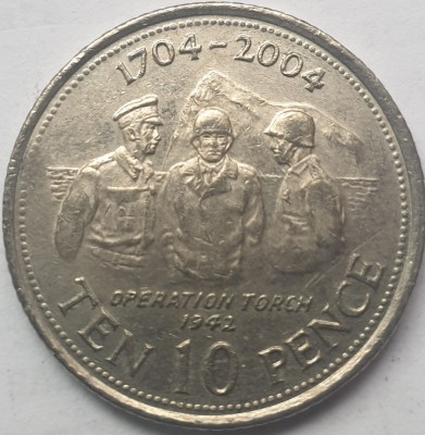 Moneda 10 pence 2004 Gibraltar, Operation Torch 1942, km#1047 foto