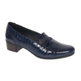Pantofi dama comozi casual din piele naturala bleumarin croco P18CRBL