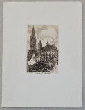 Carl Jander &quot;Freiburg i.B. Munster&quot; gravura, Peisaje, Cerneala, Altul