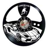 Ceas Perete Vinil Lamborghini Aventador Negru 30cm, Mecanism Quartz Silentios, Decorativ