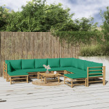 Set mobilier de gradina cu perne verzi, 11 piese, bambus GartenMobel Dekor, vidaXL