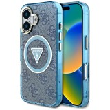 Husa iPhone 16 originala Guess IML Metal Glitter 4G Circle Triangle MagSafe, albastru, GUHMP16SHG4PRTGB