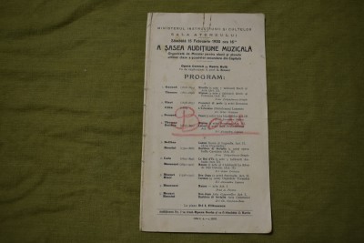 program A sasea auditiune muzicala program 1930 Ateneul Roman foto