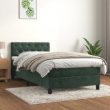 vidaXL Pat box spring cu saltea, verde &icirc;nchis, 80x200 cm, catifea