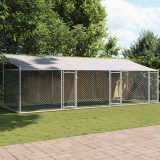 Cușcă c&acirc;ini cu acoperiș și uși, gri, 6x2x2 m, oțel galvanizat