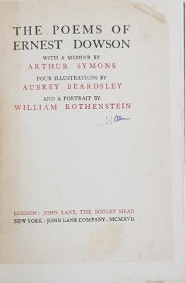 THE POEMS OF ERNEST DOWSON with a memoir by ARTHUR SYMONS - LONDRA, foto