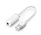 PLACA de sunet Ugreen &quot;US206&quot;, USB (T) la jack 3.5 mm (M) alb &quot;30712&quot; (timbru verde 0.08 lei) - 6957303837120