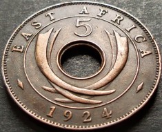 Moneda istorica exotica 5 CENTI - AFRICA de EST, anul 1924 *cod 5236 A excelenta