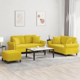 VidaXL Set de canapele cu perne, 3 piese, galben, catifea 3202246