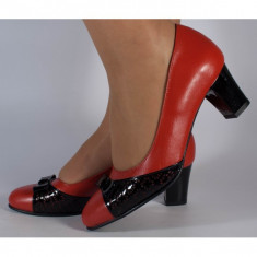 Pantofi office piele naturala rosu cu negru (cod 298)
