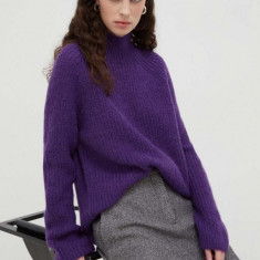 Marc O'Polo pulover de lana femei, culoarea violet, cu turtleneck