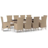 Set mobilier de gradina cu perne, 11 piese, bej, poliratan