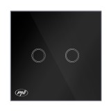 Intrerupator touch dublu cu indicator luminos, PNI SH222, incastrat, negru