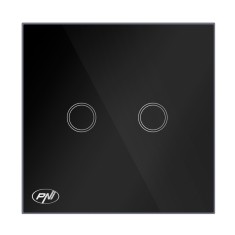 Intrerupator touch dublu cu indicator luminos, PNI SH222, incastrat, negru