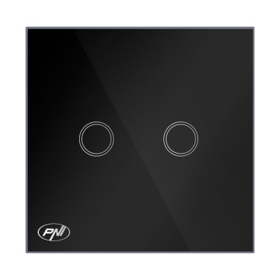 Intrerupator touch dublu cu indicator luminos, PNI SH222, incastrat, negru foto