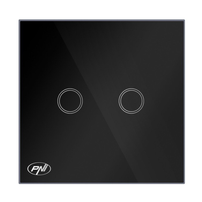 Intrerupator touch dublu cu indicator luminos, PNI SH222, incastrat, negru