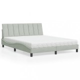 VidaXL Pat cu saltea, Hanko, gri deschis, 160x200 cm, catifea 3208604